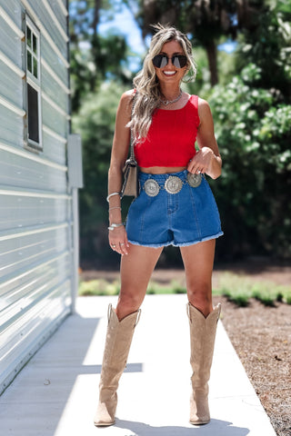 Heartbreaker Curved Hem Crop Top (RED) - Simply Me Boutique