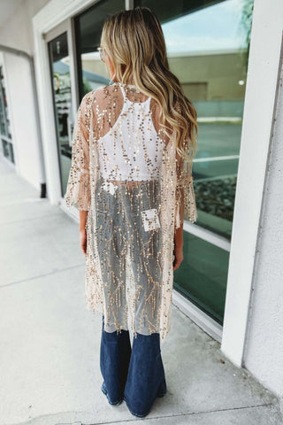 Here for the Party 3/4 Bell Sleeve Sequin Kimono - Simply Me Boutique