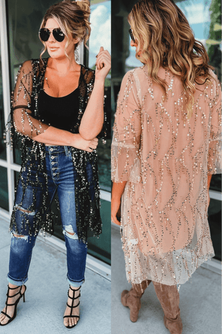 Here for the Party Sequin Kimono 2 COLORS! - Simply Me Boutique