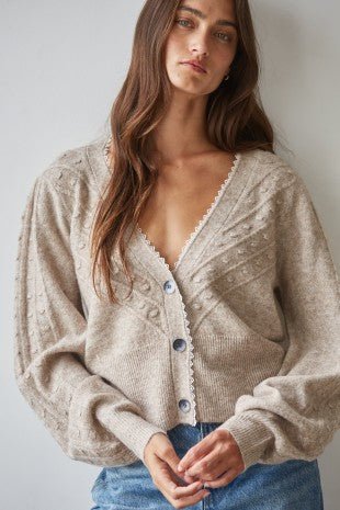 Hint of Lace Mocha Skimmer Length Cardigan - Simply Me Boutique