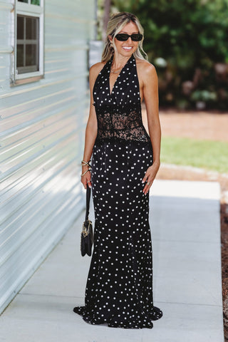 Hollywood Glam Polka Dot Halter Maxi Dress - Simply Me Boutique