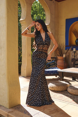 Hollywood Glam Polka Dot Halter Maxi Dress - Simply Me Boutique