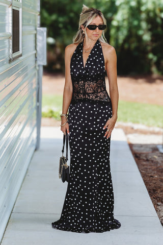 Hollywood Glam Polka Dot Halter Maxi Dress - Simply Me Boutique