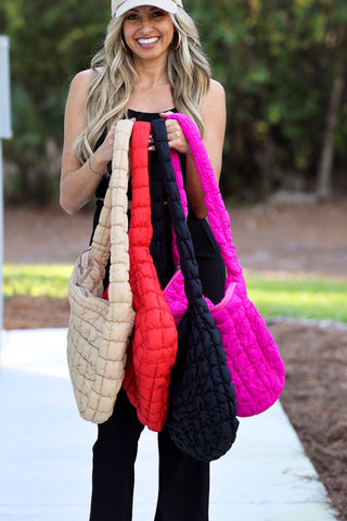 Hot Pink Quilted Carryall Bag - Simply Me Boutique