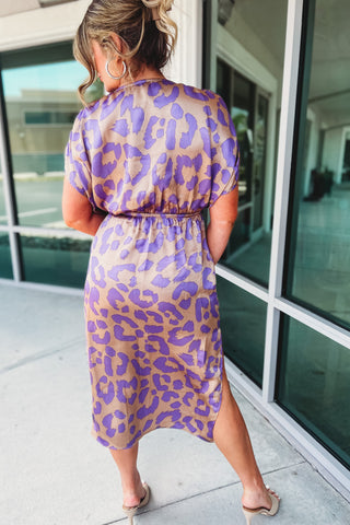 Here & Now Dusty Purple Leopard Midi Dress