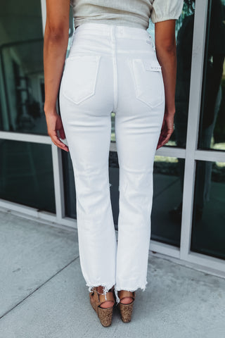 RISEN Adriana High Rise Straight Crop White Jeans