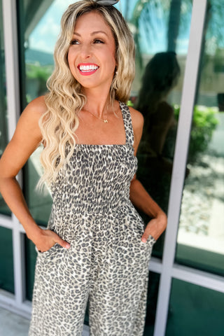 Start the Party Smocked Leopard Jumpsuit