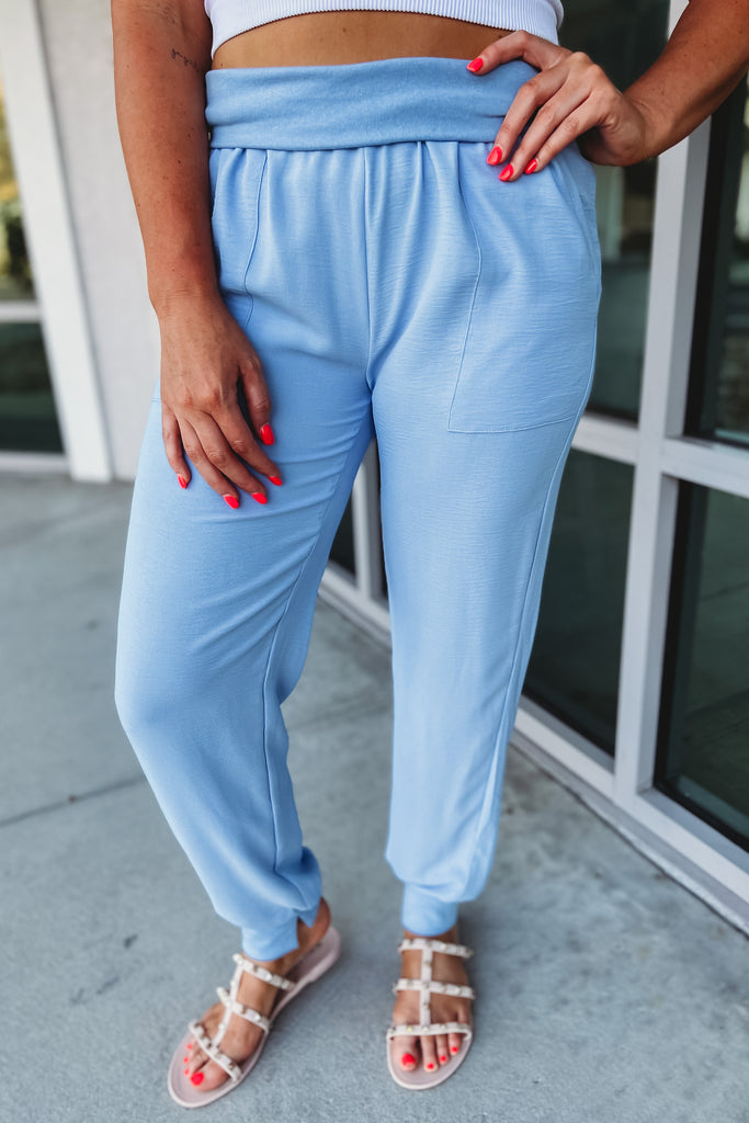 Times are Changing Woven Lightweight Spring Blue Jogger Pants