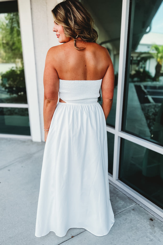 Steal My Heart Strapless Smocked Cutout Maxi Dress