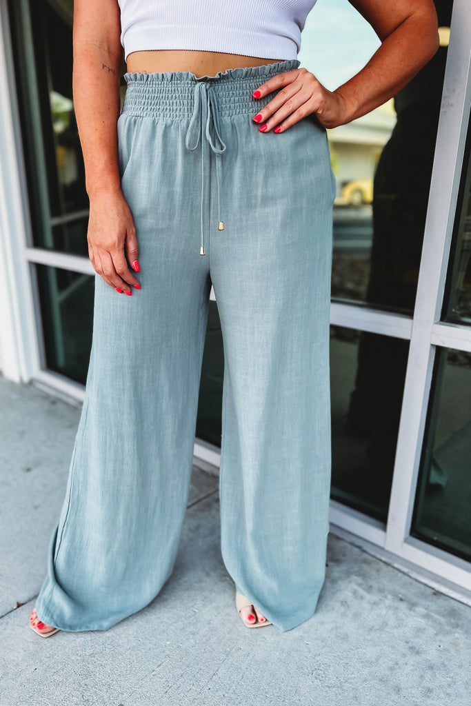 (More colors) Call it a Day Smocked Waist Wide Leg Linen Pants