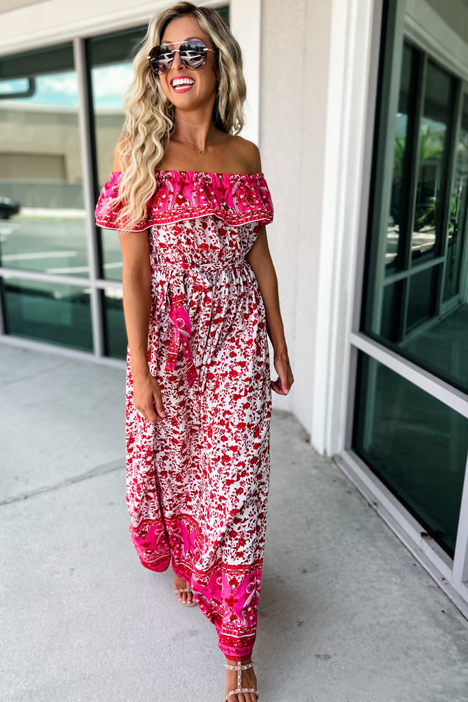Dance With Me Red Floral Maxi Dress