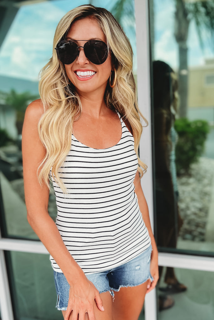 Striped Beauty Ribbed Off White Cami