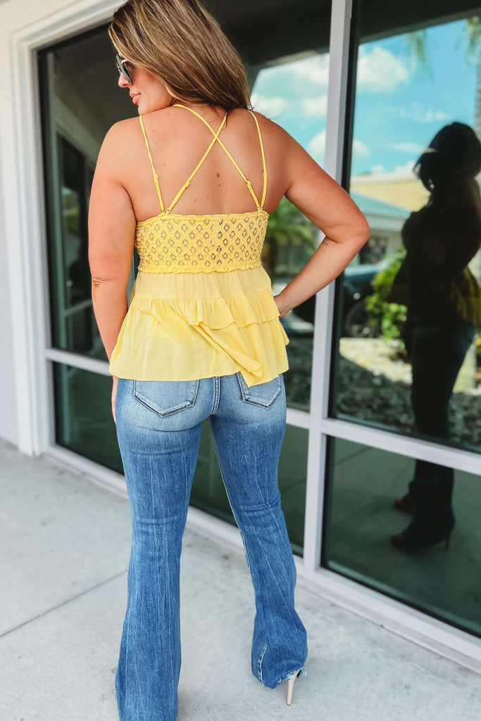 (More colors) At a Crossroads Crochet Lace Peplum Top