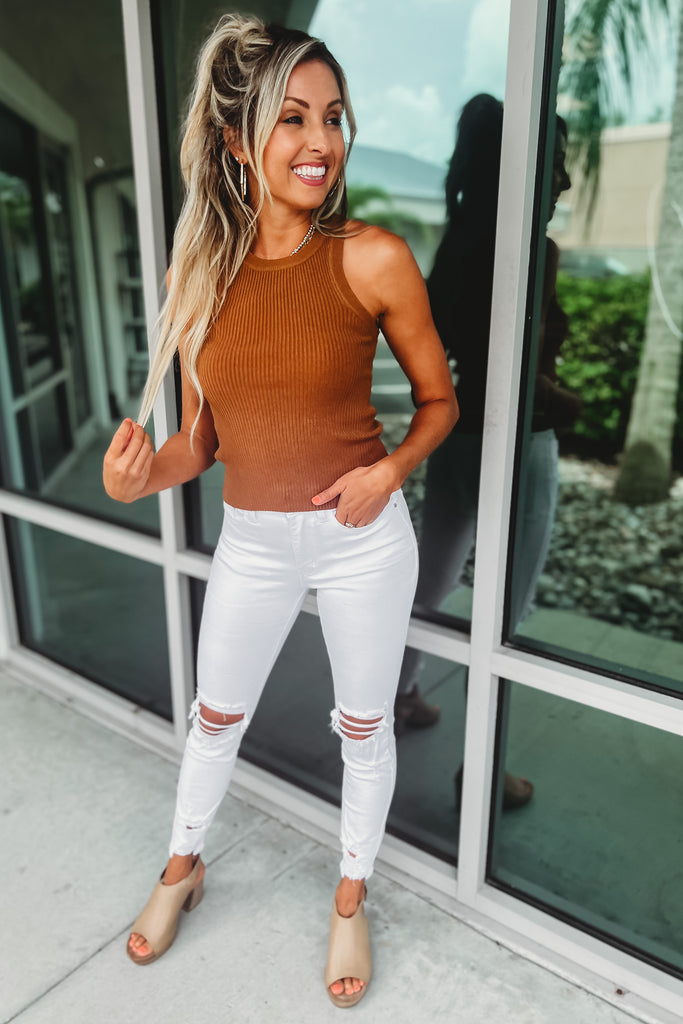 Easy Does It Brown Knit Sweater Tank