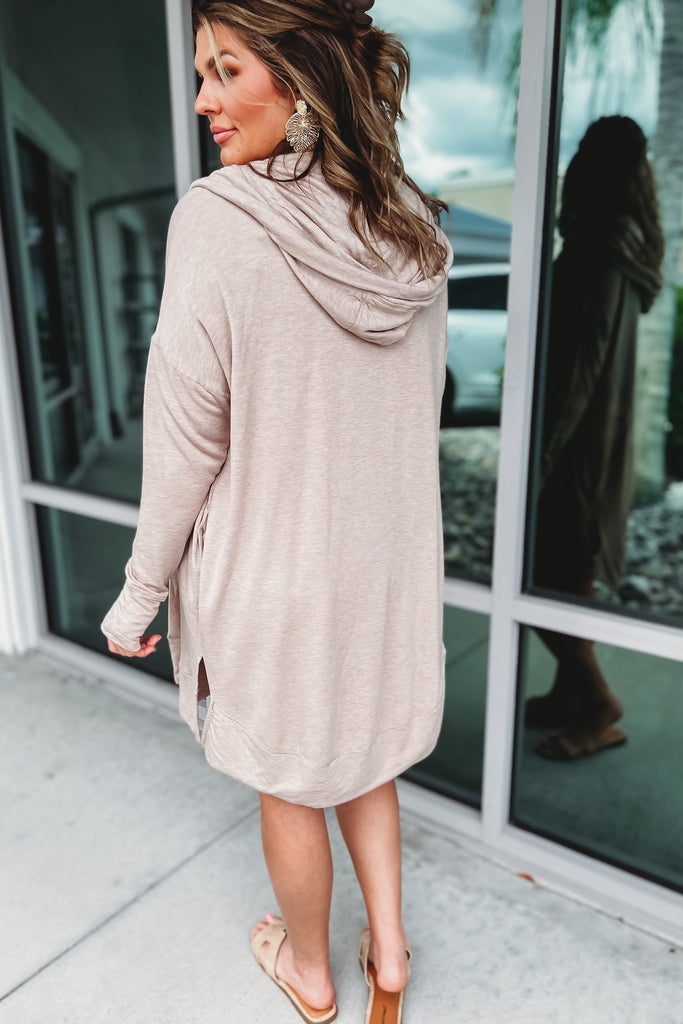 Lesson Learned Long Oatmeal Hooded Cardigan