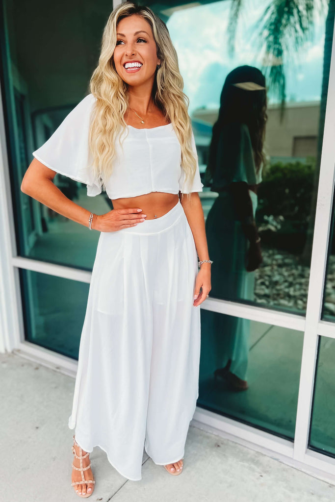 The Allure Crop Top Wide Leg Off White Set