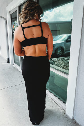Catching Your Attention Cutout Side Slit Black Maxi Dress