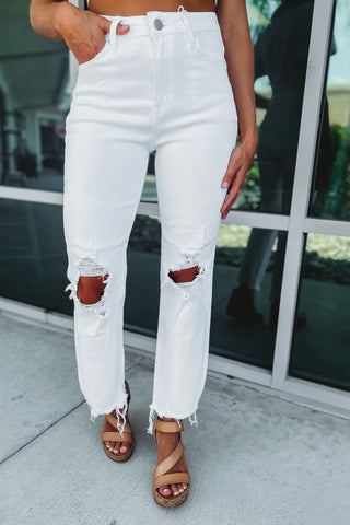 RISEN Adriana High Rise Straight Crop White Jeans