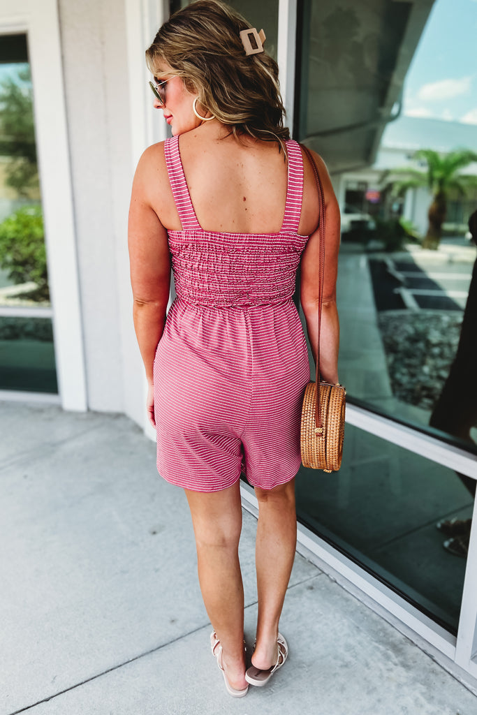 (More colors) Chasing Summers Smocked Striped Romper