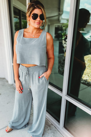 Feel the Breeze Sage Linen Square Neck Top