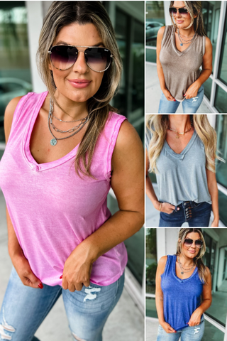 (More colors) Ashby Mineral Washed Raw Hem Top