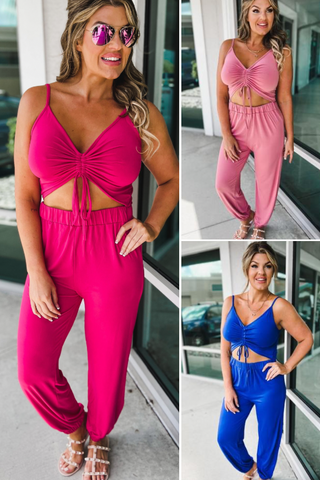 At First Glance Ruched Front Jumpsuit