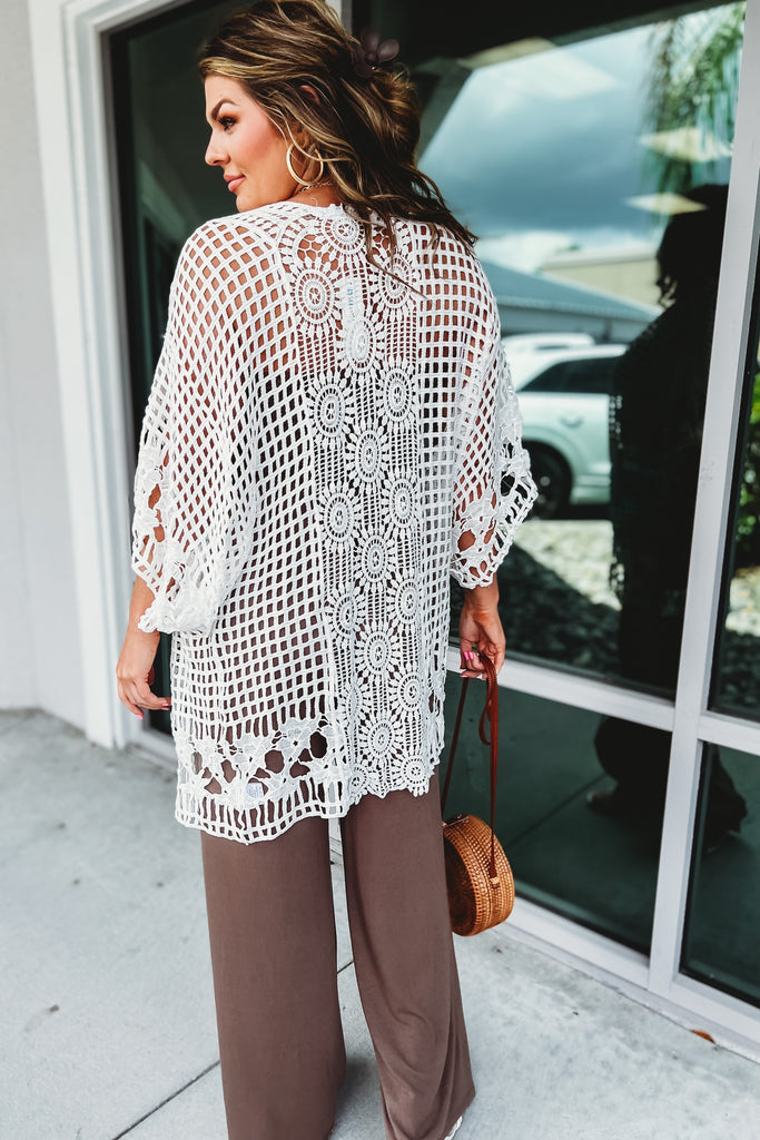 Putting it Simply Ivory Crochet Lace Cardigan