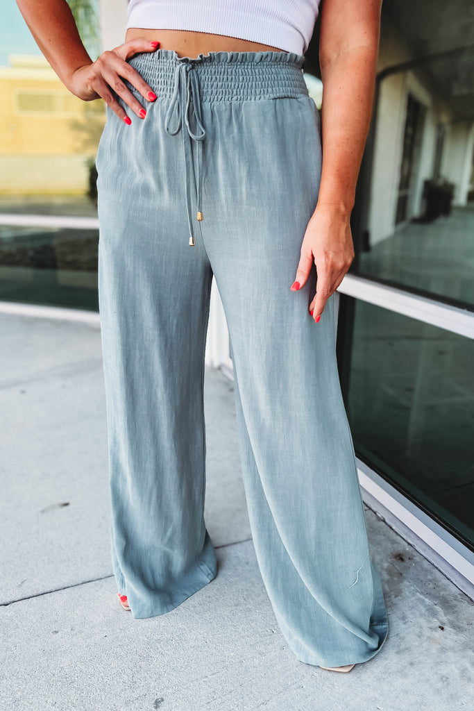 (More colors) Call it a Day Smocked Waist Wide Leg Linen Pants