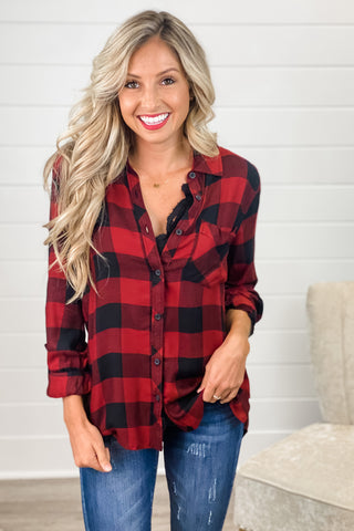 Out of the Woods Button Down Plaid Top
