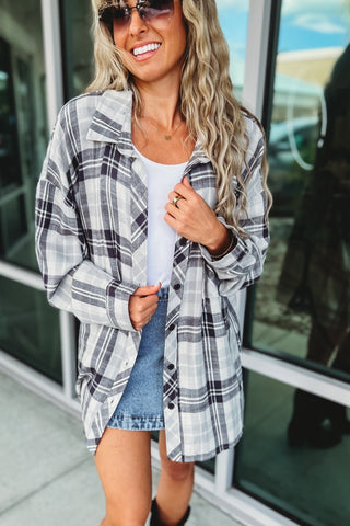 In the Clouds Oversized Boyfriend Flannel Button Up Shirt - Simply Me Boutique