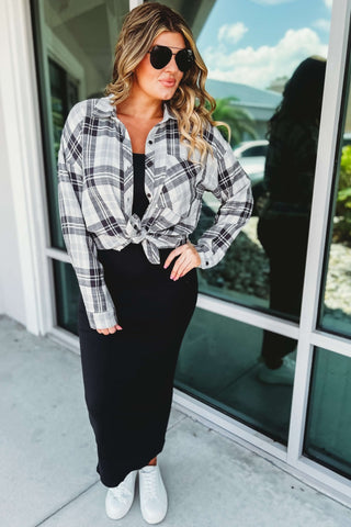 In the Clouds Oversized Boyfriend Flannel Button Up Shirt - Simply Me Boutique