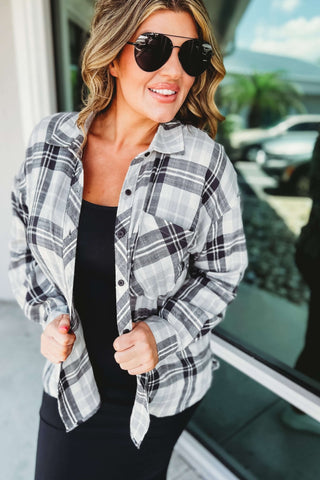 In the Clouds Oversized Boyfriend Flannel Button Up Shirt - Simply Me Boutique