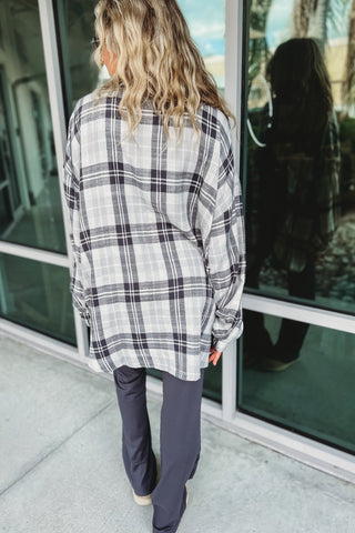 In the Clouds Oversized Boyfriend Flannel Button Up Shirt - Simply Me Boutique