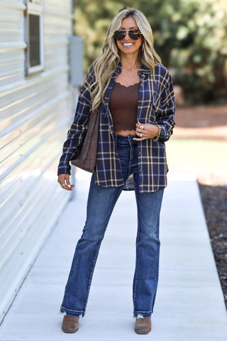In the Navy Plaid Shirt - Simply Me Boutique
