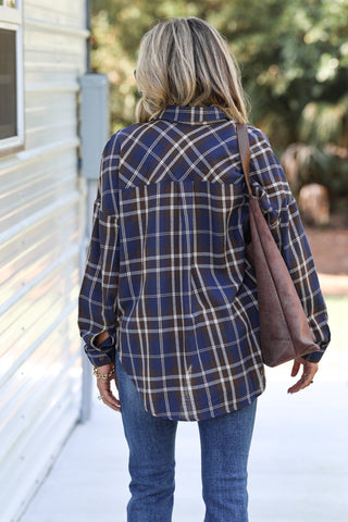 In the Navy Plaid Shirt - Simply Me Boutique