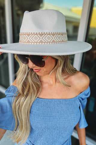 ivory Boho Stripe Pattern Fedora Hat - Simply Me Boutique