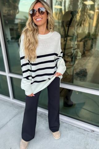 IVORY Coastal Stripes Oversized Sweater - Simply Me Boutique