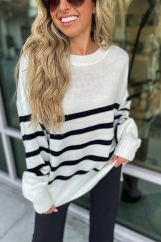 IVORY Coastal Stripes Oversized Sweater - Simply Me Boutique