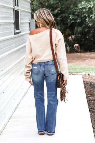 Ivory Cropped Boat Neck Sweater - Simply Me Boutique