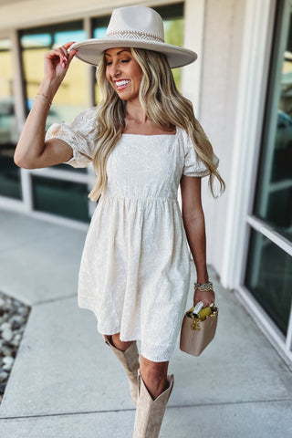 Ivory Meadow Eyelet Puff Sleeve Dress - Simply Me Boutique