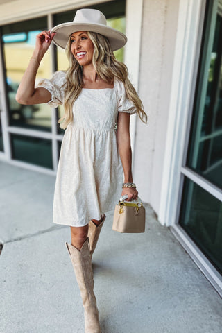 Ivory Meadow Eyelet Puff Sleeve Dress - Simply Me Boutique