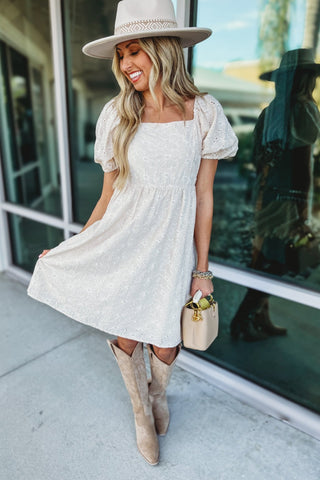 Ivory Meadow Eyelet Puff Sleeve Dress - Simply Me Boutique