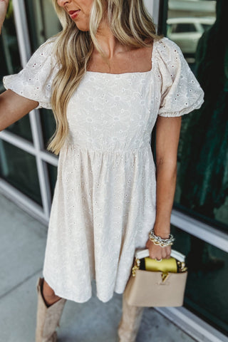 Ivory Meadow Eyelet Puff Sleeve Dress - Simply Me Boutique