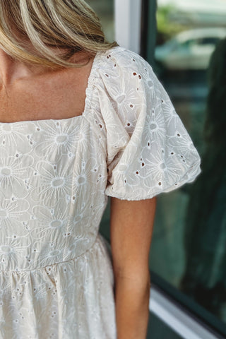 Ivory Meadow Eyelet Puff Sleeve Dress - Simply Me Boutique