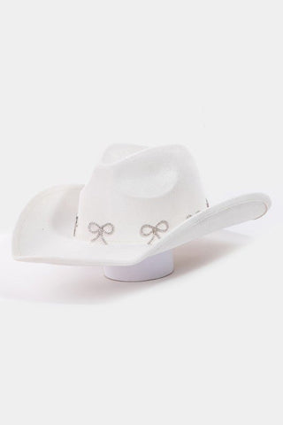 Ivory Rhinestone Bow Cowboy Hat - Simply Me Boutique