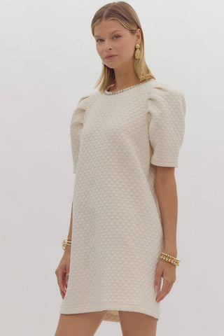 Jackie O Rhinestone Neck Textured Dress 2 COLORS! - Simply Me Boutique