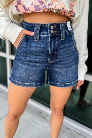 JUDY BLUE Charlotte High Rise Double Button Denim Shorts - Simply Me Boutique