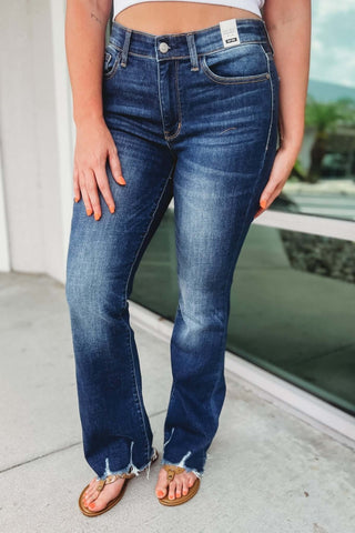 Judy Blue Eliza Distressed Hem Bootcut Dark Wash Jeans - Simply Me Boutique