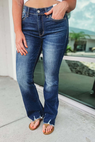 Judy Blue Eliza Distressed Hem Bootcut Dark Wash Jeans - Simply Me Boutique
