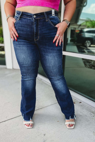 Judy Blue Eliza Distressed Hem Bootcut Dark Wash Jeans - Simply Me Boutique